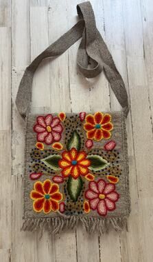 Threads of Hope Floral Embroidered Wool Crossbody Bag EUC